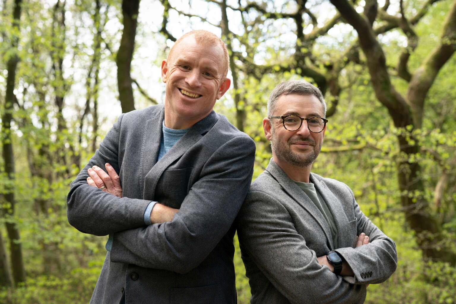 Play It Green founders Chris Thair and Richard Dickson together in woodland